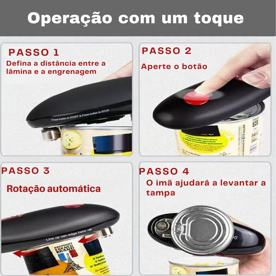 Abridor Elétrico de Latas com 1 Toque Automático Preto 17 cm