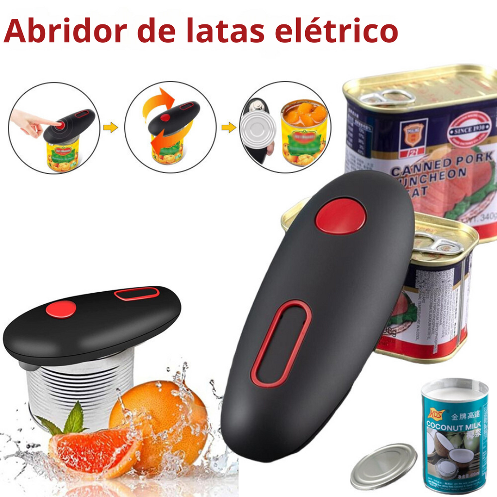 Abridor Elétrico de Latas com 1 Toque Automático Preto 17 cm
