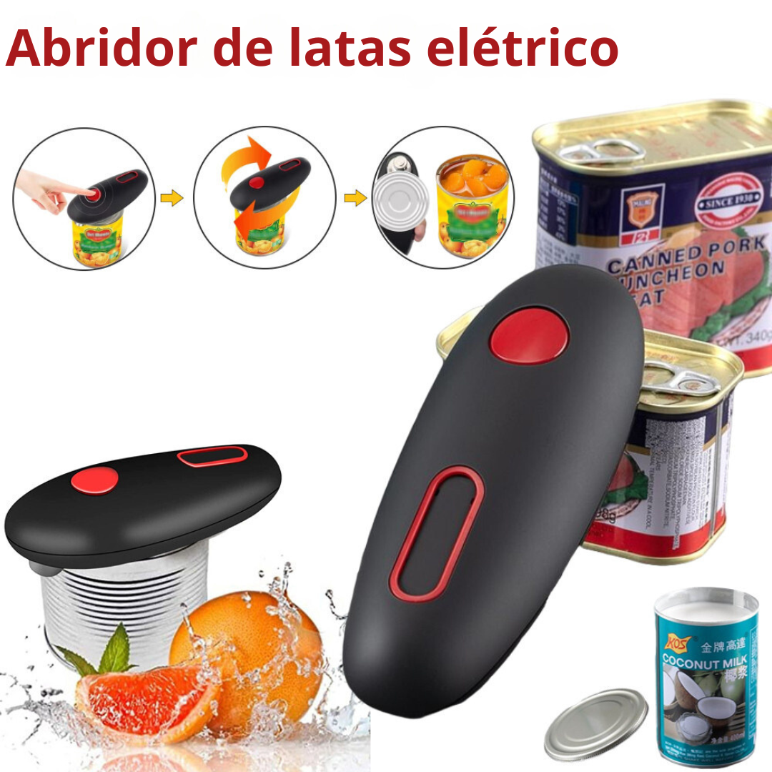 Abridor Elétrico de Latas com 1 Toque Automático Preto 17 cm