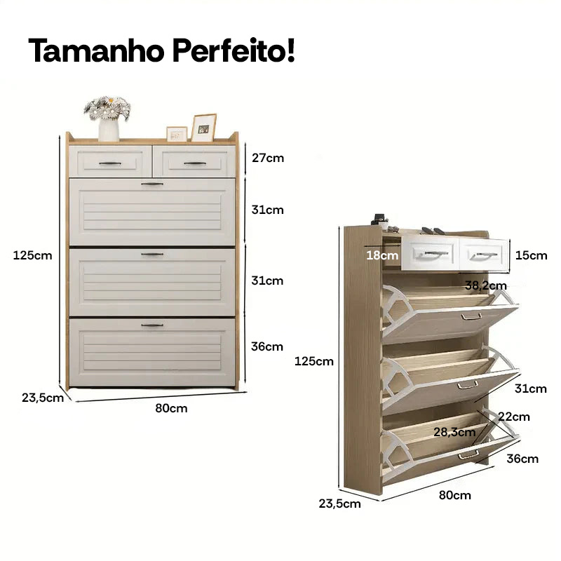 Sapateira Organizadora com 3 Portas 2 Gavetas Compacta Lar Carinhoso