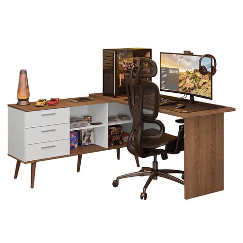 Escrivaninha em L Mesa para Computador Gamer 3 Gavetas Lar Carinhoso