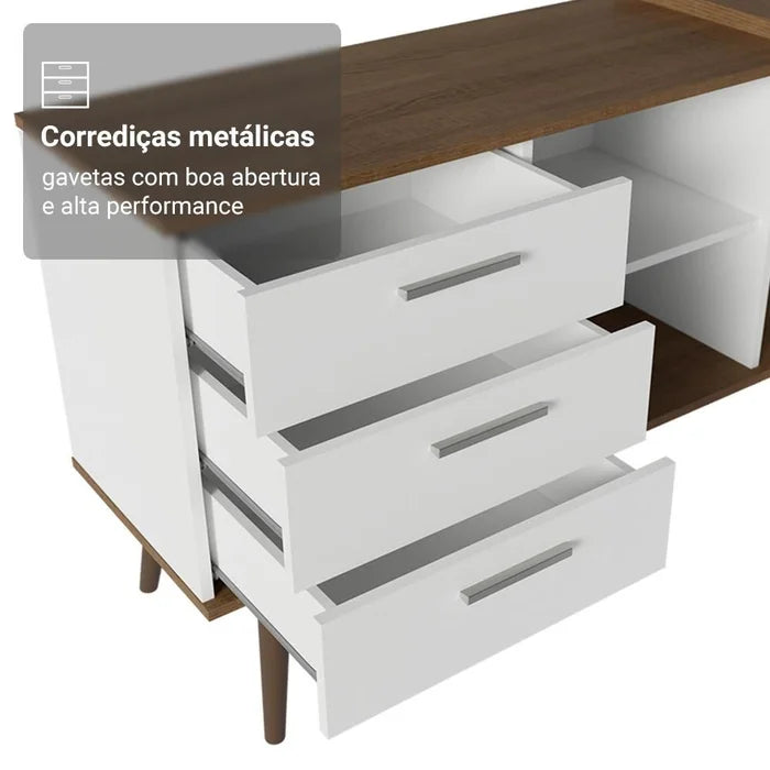 Escrivaninha em L Mesa para Computador Gamer 3 Gavetas Lar Carinhoso