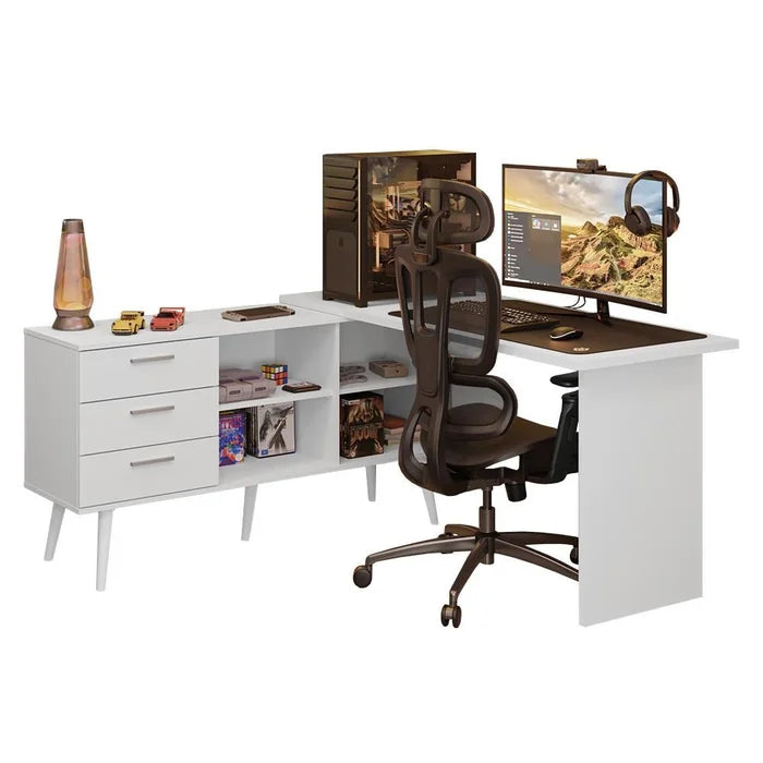 Escrivaninha em L Mesa para Computador Gamer 3 Gavetas Lar Carinhoso